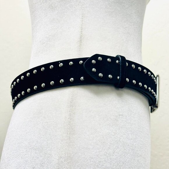 Y2K 2000s style Black studded faux suede leather belt with silver studs - Picture 2 of 3